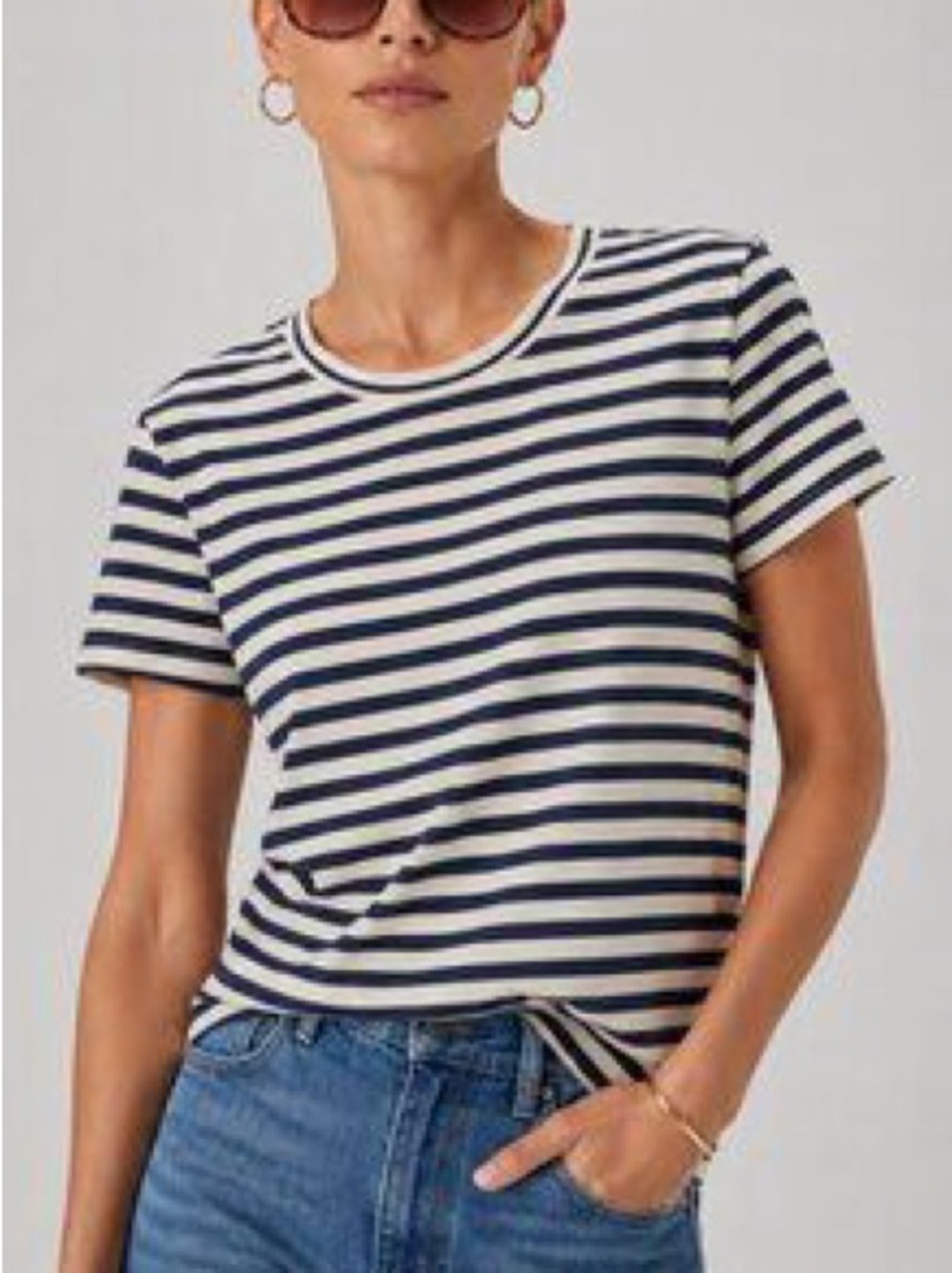 Splendid Women S Navy Blue White Short Sleeve Lulu Striped Crew Neck T-Shirt NWT